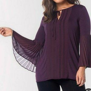 Ruby Ribbon Purple Boho Blouse Bell Sleeves Pleated SIze 2X‎